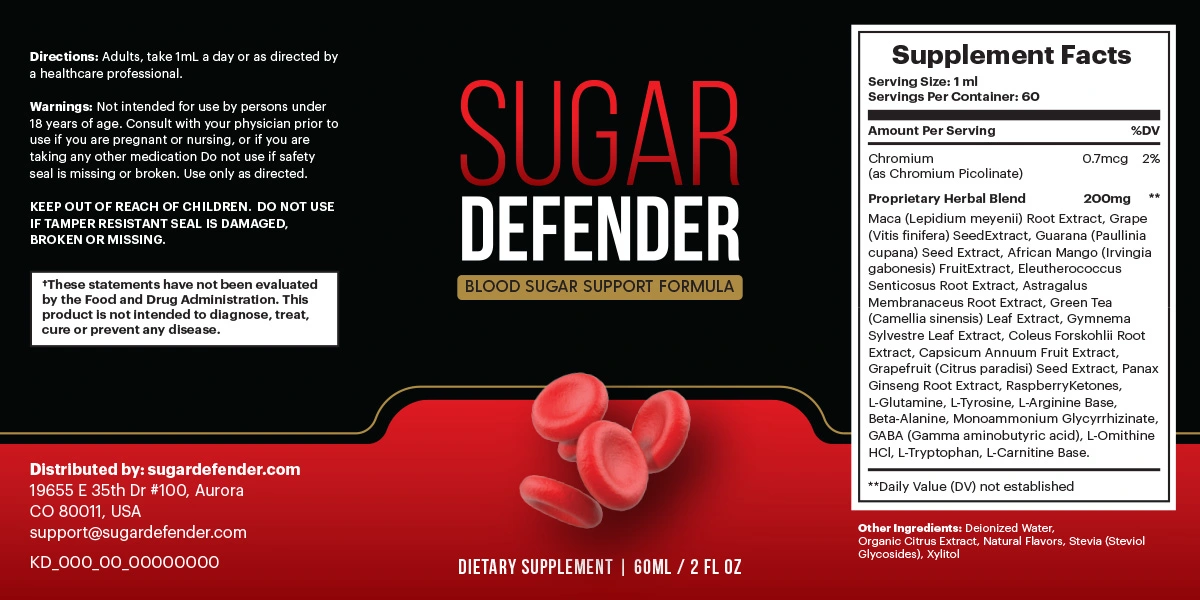 Sugar Defender Product Label